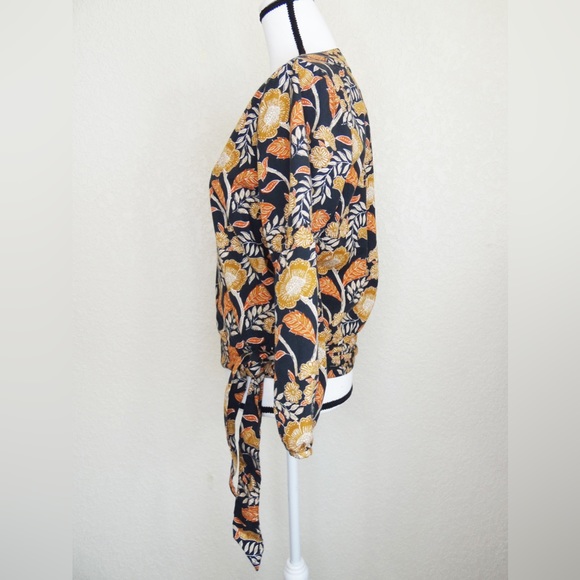 Faherty Seraphina Wrap Blouse Black Avignon Floral Size L - Picture 4 of 8